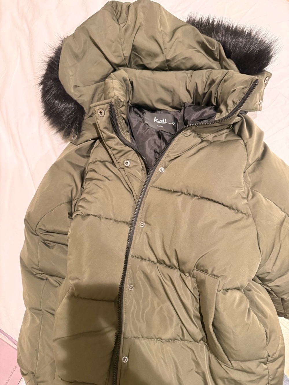 Paris k.zell Olive Green Puffer Coat with Faux Fur Hood
